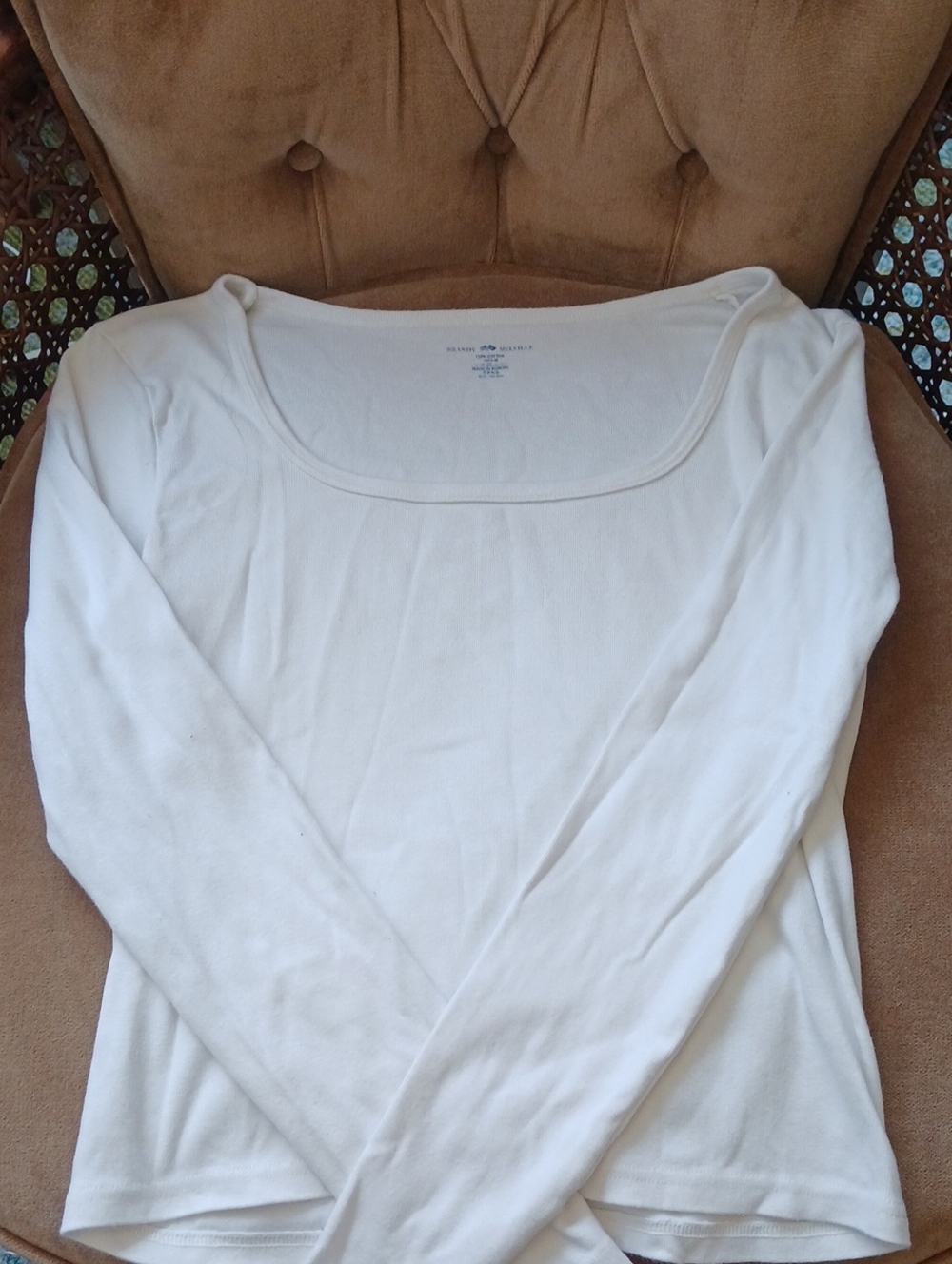 Brandy Melville White Long-Sleeve Scoop Neck Top